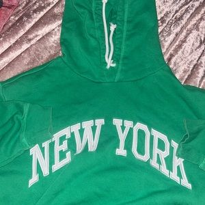 Green “New York” in white lettering hoodie, like new